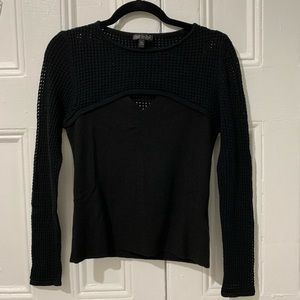 long sleeve black top with mesh